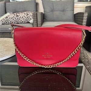 Kate Spade Red and Gold Crossbody Bag with Chain Detail